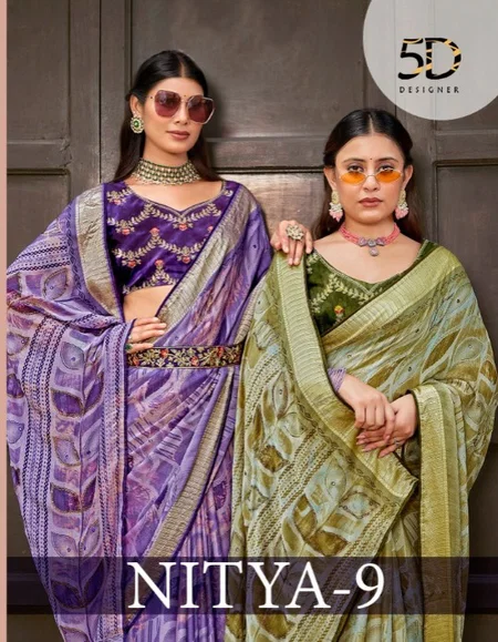 Nitya 9 By 5D Designer Dull Moss Crape Online Daily Wear Saree Wholesale
